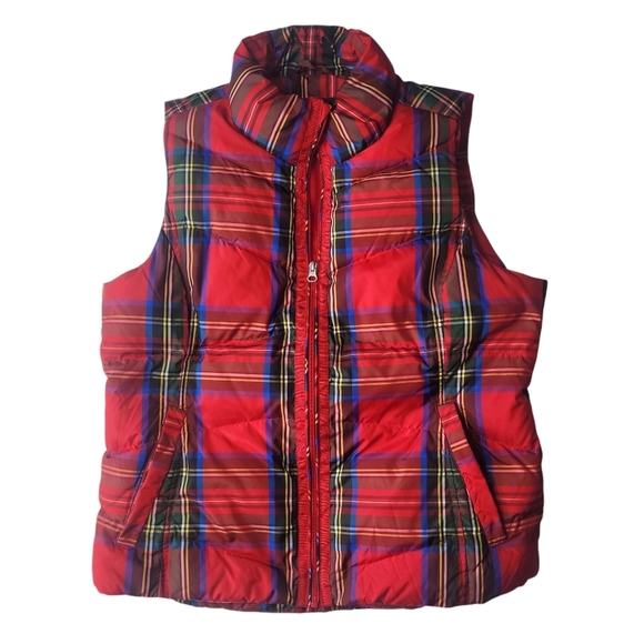 Lands' End Jackets & Blazers - Lands End Red Tartan Plaid Puffer Vest Medium 10-12